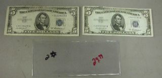U.  S.  Silver Certificates (2) $5 1953 - A Star Notes M607