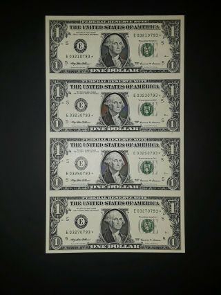 1999 $1 Richmond Uncut Sheet Of Four Star Note