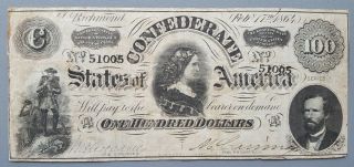 1864 Confederate $100.  00 Bill
