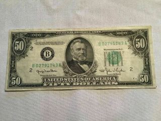 1950 Us $50 Fifty Dollar Bill Federal Reserve Note Circulated