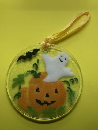 Estate Peggy Karr Fused Art Glass Halloween Suncatcher Ghost Ornament Nib