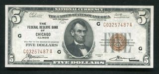 Fr.  1850 - G 1929 $5 Frbn Federal Reserve Bank Note Chicago,  Il About Unc