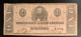 1862 $1 Us Confederate States Of America Richmond 2