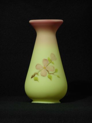 Fenton Burmese Hand Painted Dogwood Vase - Signed