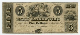 1839 $5 The Bank Of Gallipolis - Gallipolis,  Ohio Note