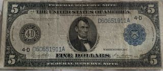 Fr 859a Five Dollars ($5) Series Of 1914 Federal Reserve Note Cleveland Ohio