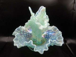 Fenton Glass Small 3 Horn Epergne Turquoise Iridescent