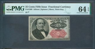 25¢ Fractional Currency,  Fr.  1309,  Pmg Choice Unc.  64 Epq