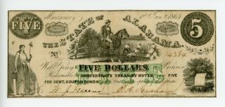 Civil War Period State Of Alabama Five Dollars 1864