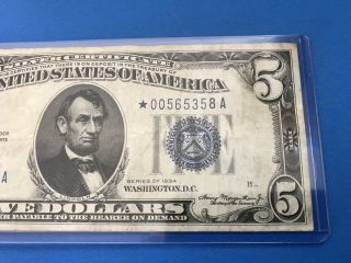 1934 $5 Five Dollar Silver Certificate STAR NOTE. 3