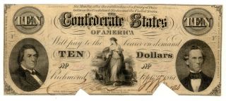 T - 25 1861 Confederate $10 Note,  Neat,  Historical