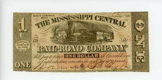1862 Holly Springs The Mississippi Central Railroad Company One Dollar Note