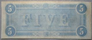 Civil War Relic Confederate $5.  00 Note,  Cond.  Unbent & Unwrinkled. 2