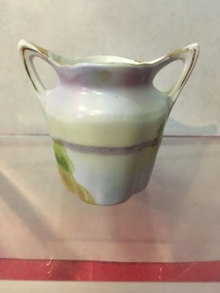Nippon Hand Painted River Scene Small urn vase with Handles Green Wreath 2