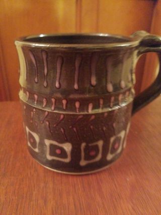 Hand Thrown Artisan Studio Signed Pottery Coffee Cup/mug Glaze Thumb Rest