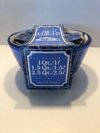 Vintage Anchor Hocking Cobalt Blue Nesting 1,  1.  5,  2.  5 Qt.  Mixing Bowls