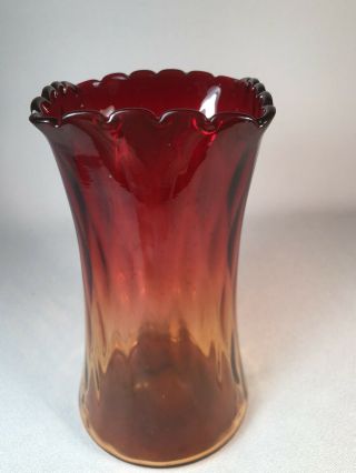 Vintage Amberina Art Glass Square Top Celery Vase,  6 5/8 " Tall