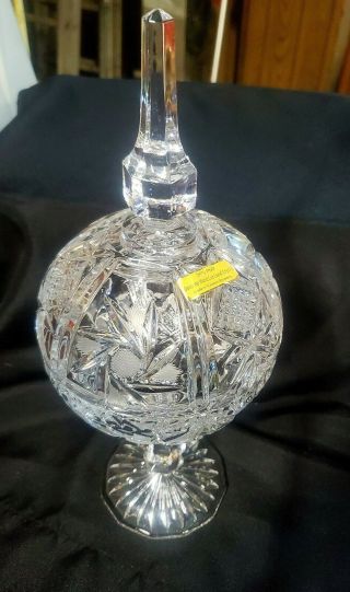 Vintage Heavy Crystal Cut Glass Candy Dish W Lid Or Apothecary Jar