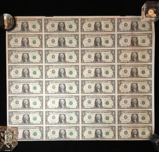 Uncut Sheet Of 32 X $1 One Dollar Bills - U.  S.  Series 1995