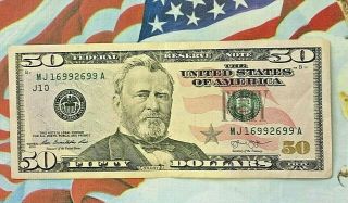 U S Federal Reserve Note 50 Dollar Bill With Unique Number M J 1 699 2 699 A