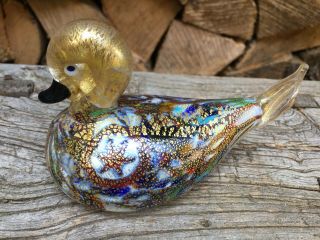 Lovely Murano Italy Art Glass Millefiori Gold Leaf Duck Bird Figurine Vgc