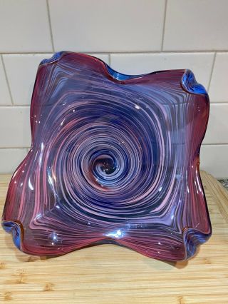 Purple Pink Blue Swirl Murano Style Hand Bowl Glass Bowl 10 - 12 " X4 - 5 "