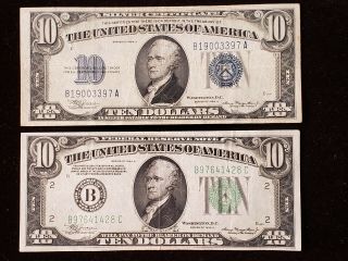1934 A Series $10 Ten Dollar Silver Certificate And Federal Reserve Note (b - Ny)