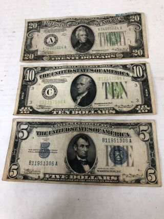 1934 $20 Bill 1934 Five Dollar Bill 1934 $10 Bill