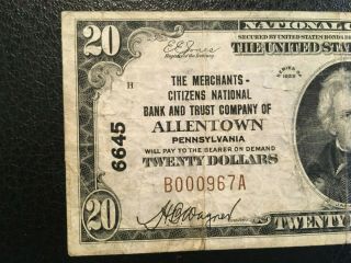 Usa 20 Dollars National 1929 - - Allentown,  Pa - - Charter 6645
