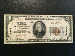 USA 20 Dollars National 1929 - - ALLENTOWN,  PA - - Charter 6645 2