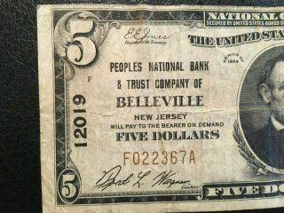 Usa 5 Dollars National 1929 - - Belleville,  Nj - - Charter 12019