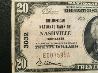 Usa 20 Dollars National 1929 - - Nashville,  Tn - - Charter 3032