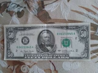 Federal Reserve Note 1977 Fifty Dollar Bill Old Currency.  Bank Of York.