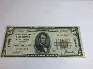 York,  Ny,  Sterling National Bank,  $5,  1929 T - 1,  Vf / Xf