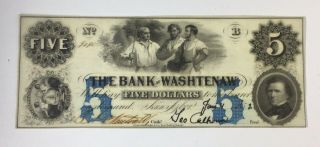 1852 $5 Ann Arbor Michigan Bank Of Washtenaw Brooken Bank Note Unc