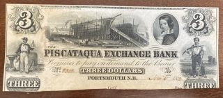 1852 The Piscataqua Exchange Bank Portsmouth Nh $3