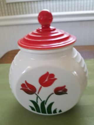 Vintage Fire King Anchor Hocking Tulip Grease Jar With Lid