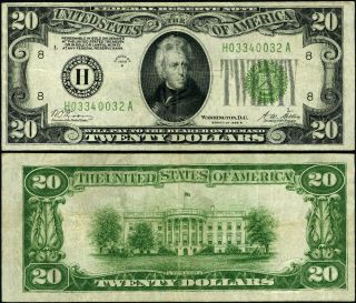 Fr.  2052 H $20 1928 - B Federal Reserve Note St.  Louis Dgs Vf
