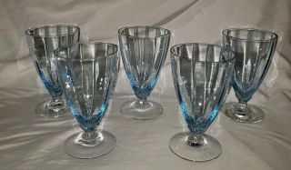 Set Of 5 Fostoria Fairfax Azure Blue Glass Footed Tumbler