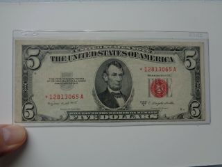 $5 Us Note Red Star 1953 B Red Seal Old Us Five Dollar Bill Error Note? Look