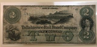 Florida Tallahassee Rail Road Company $2 Two Dollars (1869)