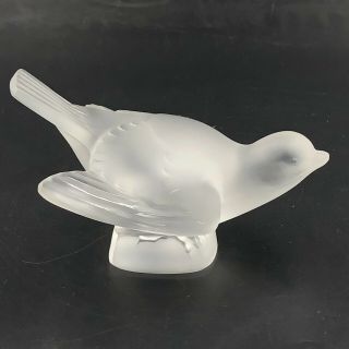 Lalique Crystal Glass Sparrow Bird Figurine 5 1/4 " Long Paperweight Signed