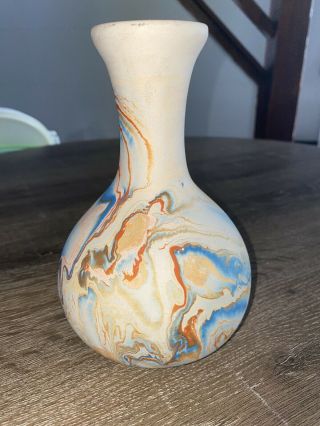 Vintage Nemadji Pottery Small Swirl Vase 3.  5 " 4” Usa Blue