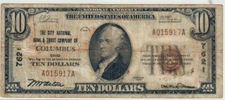 Columbus Ohio $10 1929 - 1 The City Nat 