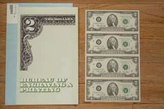 $2 Dollar Uncut Currency Sheet Of 4 Series 1976 Richmond Note
