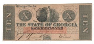 1862 $10 The State Of Georgia Milledgeville,  Obsolete Note