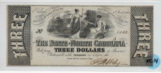 1863 Three Dollars The State Of North Carolina,  Raleigh Nc - 14