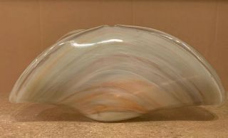 Large 14” Vintage Murano White Cristal Art Glass Fan Bowl Vase