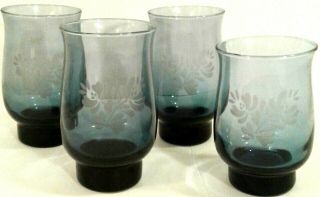 Pfaltzgraff Yorktown Blue Etched 8 Oz Water Wine Juice Stemless Glasses Set - 4