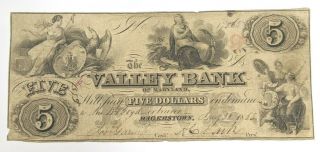 1855 Valley Bank Of Hagerstown Md 245 Maryland $5 Dollar Obsolete Currency Note